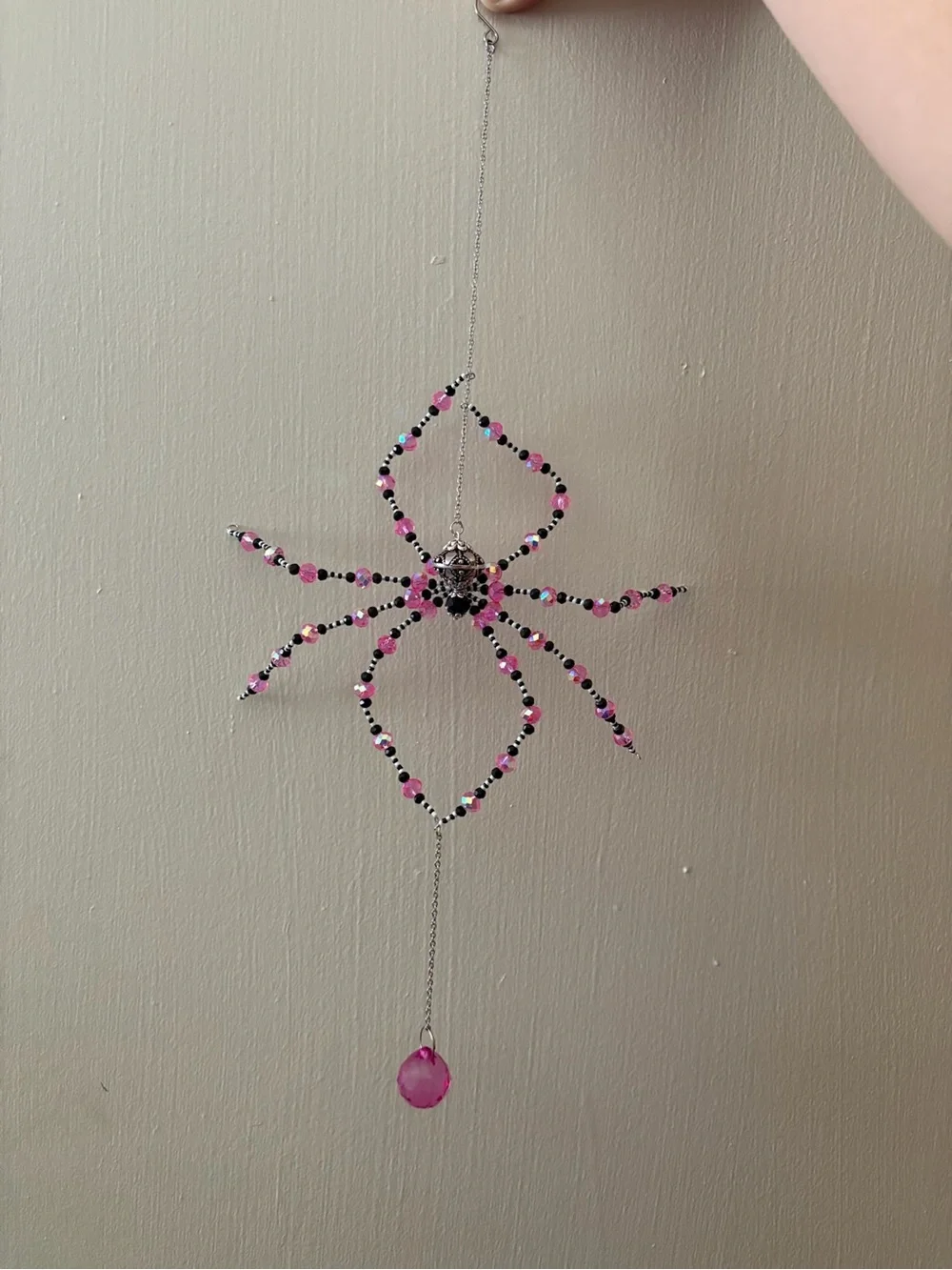 Pink & Black Beaded Spider Crystal Sun Catcher